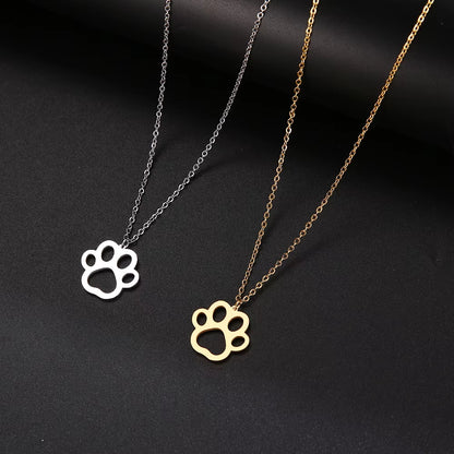 HOT SALE Gold Color Cute Animal Footprints Dog Cat Footprints Paw Necklaces Pendants Women Stainless Steel Jewelry