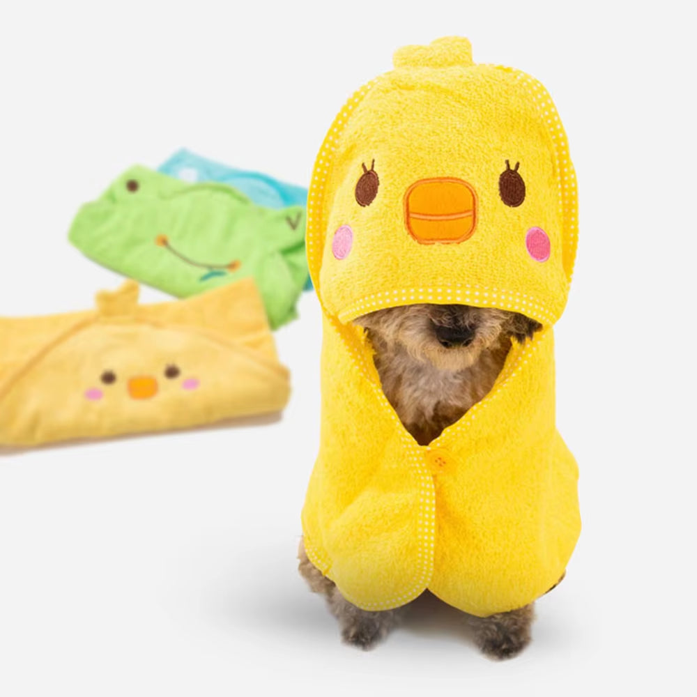 Cute Pet Dog Cat Towel Pets Drying Bath Towels with Hoodies Warm Blanket Soft Drying Cartoon Puppy Super Absorbent Bathrobes