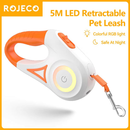 5M Automatic Dog Leash Retractable LED Luminous Leading Fashion Light Straps for Dog Puppy Pet Flexi Walking Running Lead