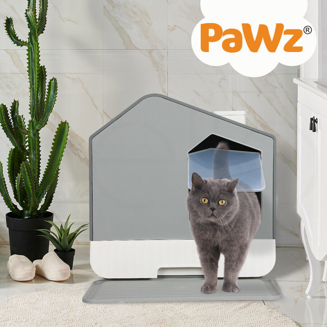 Pawz Fully Enclosed Cat Litter Box Mat Kitty Toilet Trapping Odour Control Basin