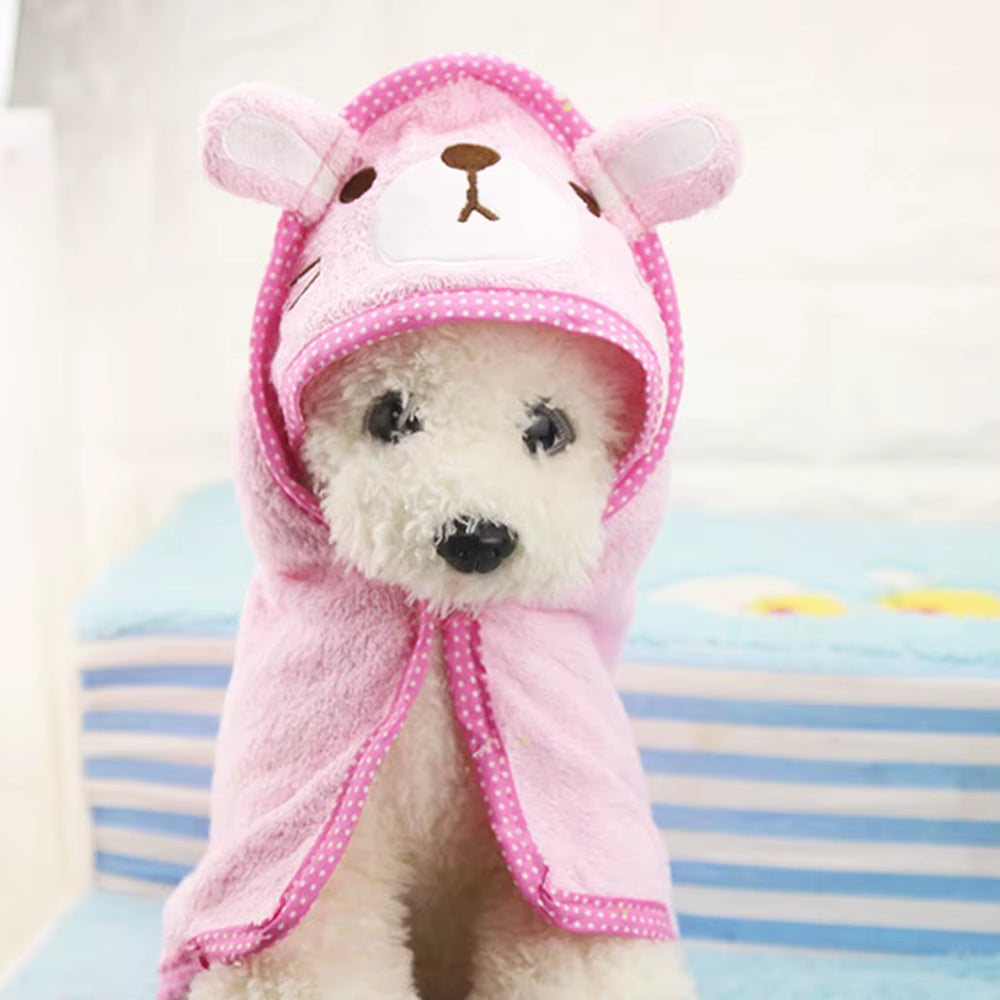 Cute Pet Dog Cat Towel Pets Drying Bath Towels with Hoodies Warm Blanket Soft Drying Cartoon Puppy Super Absorbent Bathrobes