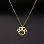 HOT SALE Gold Color Cute Animal Footprints Dog Cat Footprints Paw Necklaces Pendants Women Stainless Steel Jewelry