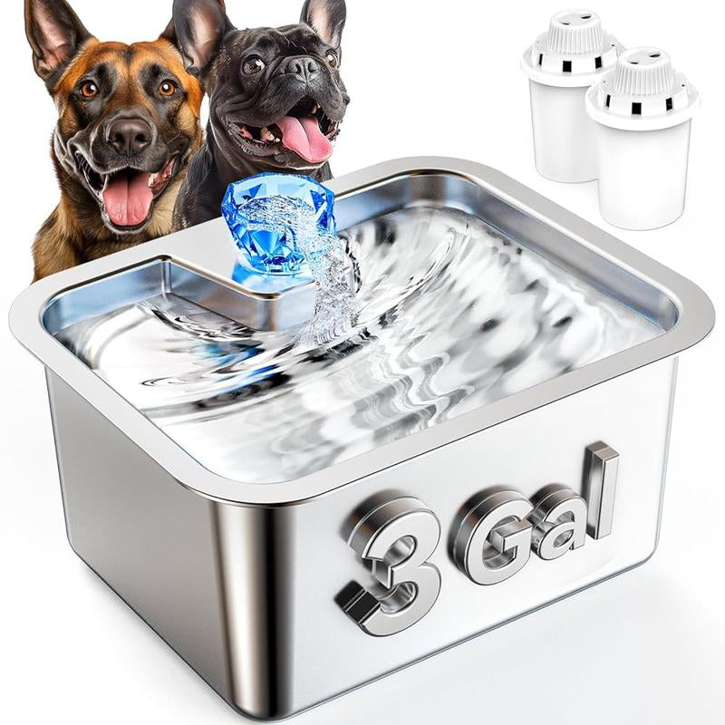 3 Gallon Stainless Steel Dog Water Fountain, Extra Large Pet Clean Water Fountains for Large Dogs Stainless Steel