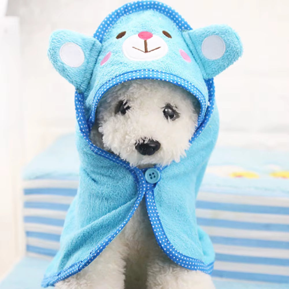 Cute Pet Dog Cat Towel Pets Drying Bath Towels with Hoodies Warm Blanket Soft Drying Cartoon Puppy Super Absorbent Bathrobes