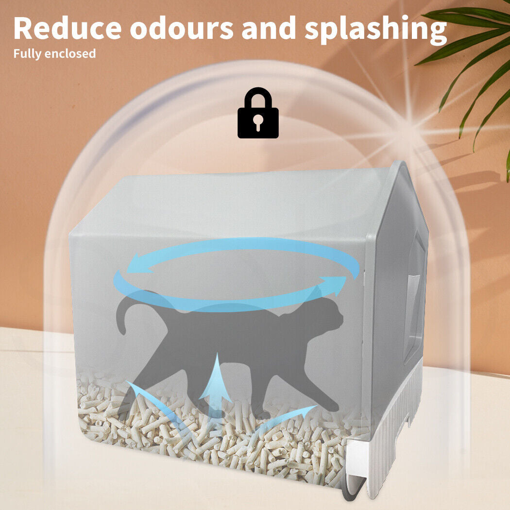 Pawz Fully Enclosed Cat Litter Box Mat Kitty Toilet Trapping Odour Control Basin